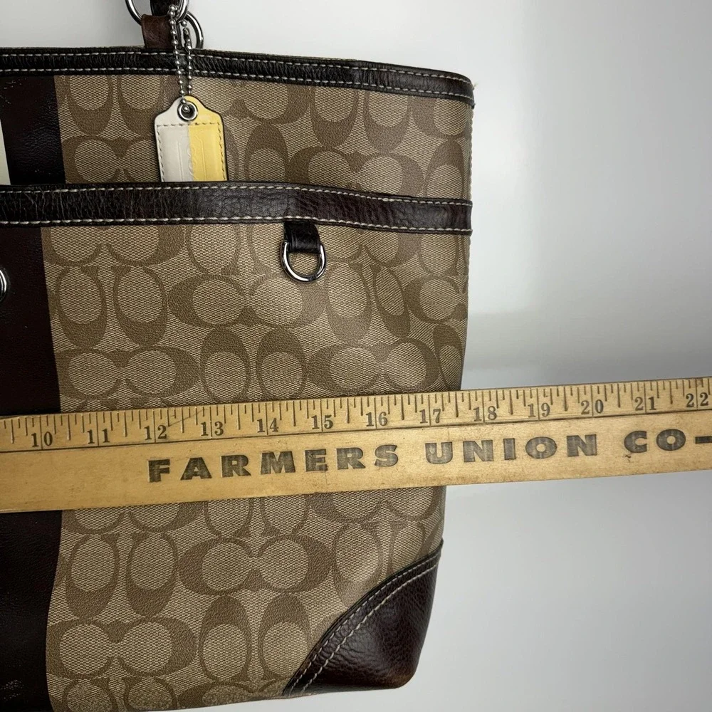 Coach Signature Stripe Diaper Bag Tote Brown Canvas Large Changing Pad